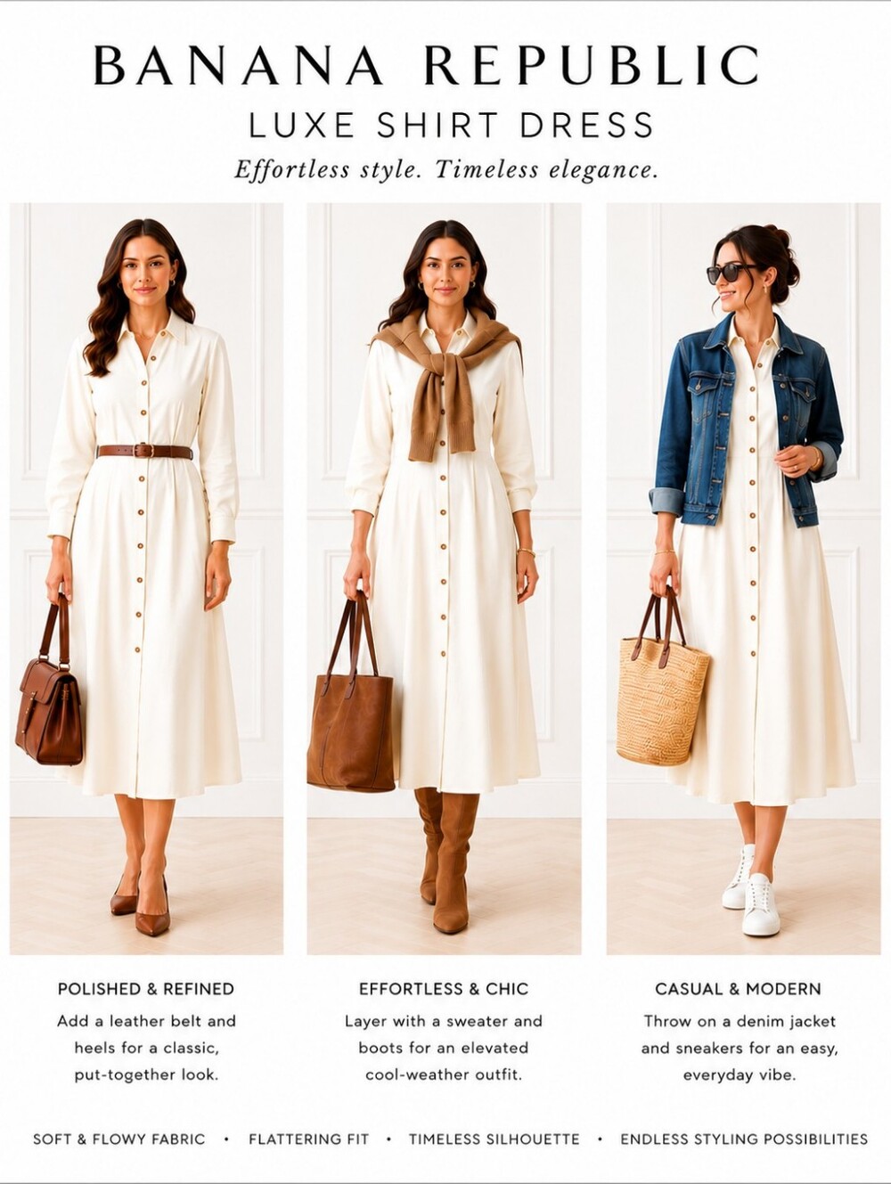 NWT | BANANA REPUBLIC Cream Midi Shirt DRESS | Tencel Lyocell | Size: Small - Picture 5 of 9